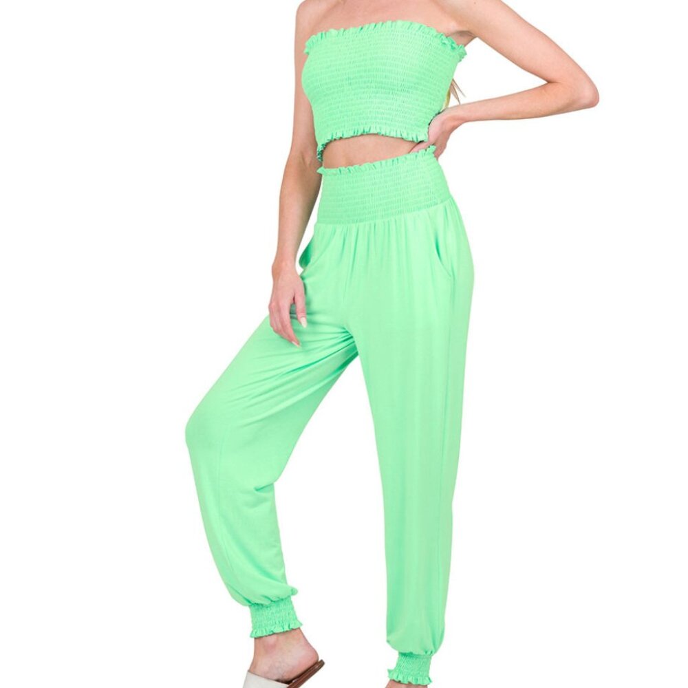 #403 PLUS SMOCKED JOGGER PANT AND TUBE TOP